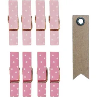 8 mini magnetischen Wäscheklammern 3.5 cm - Rosa + 20 Wimpel Kraft Etiketten