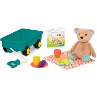 B. toys Picknick Set mit Bollerwagen, Teddybär, Spielzeug Essen, Geschirr, Bilderbuch, Picknick Decke – Kinderküche Zubehör für Kinder ab 18 Monate