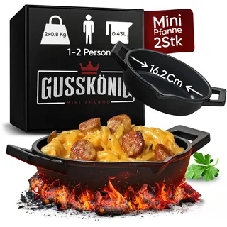GUSSKÖNIG Gusseisen Grillpfännchen für Grill (2er Set) - Gusseisenpfanne klein Ø 11 cm - 2x kleine Pfanne - eingebrannte mini Pfanne - 30 Jahre Garantie
