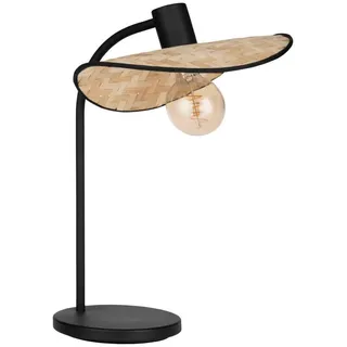 EGLO Nachttischlampe Marywell, Korb Tischlampe im Japan-Stil, Zimmer Deko Schlafzimmer aus Metall in Schwarz und Bambus in Natur, E27 Fassung, H 46,5 cm