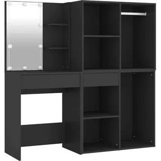 vidaXL LED-Schminktisch mit Schränken Schwarz Holzwerkstoff - Blau