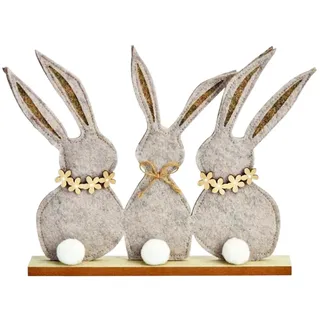 OVAS HOO 3 Stück Osterhasen Deko aus Filz mit Holz-Sockel - Groß Moderne Osterdekoration zum Hinstellen für Tisch, Fensterbank & Garten - Niedliche Frühlingsdeko Innen & Outdoor als Oster Deko Set