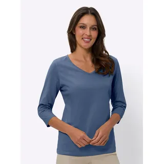 3/4-Arm-Shirt CLASSIC BASICS "3/4-Arm-Shirt", Damen, Gr. 50, blau (jeansblau), 100% Baumwolle, unifarben, V-Ausschnitt, Shirts 3/4-Arm-Shirt