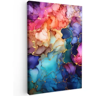 MuchoWow Leinwandbild Marmor - Bunt - Abstrakt Deko XXL 80x120 cm , Multicolor , Textil , Kiefer , Rechteckig , 80x120 cm , FSC 100% , gerahmt , Bilder & Rahmen, Bilder, Leinwandbilder