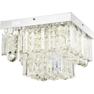 Globo Lighting Deckenleuchte Metall verchromt, Acrylkristalle klar, LxBxH: 320x320x240mm, inkl. 6x LED 18W 230V, 2100lm Source, 1800lm Output, 4000K - Silber