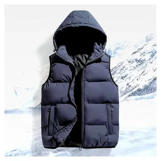 Herren Steppweste mit abnehmbarer Kapuze, einfarbig, Winterweste, sportliche Weste, leicht, winddicht, Daunenweste, ärmellose Sportjacke, Kapuzen-Pufferweste