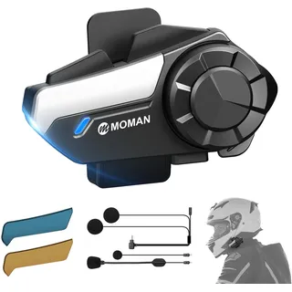 Moman Motorrad Intercom Headset, H2S 1000M Motorradhelm Kommunikationssystem ENC& DSP&CVC Geräuschreduzierung Multitasking-Audio Hi-Fi Stereo Musik Teilen FM AI Sprache IPX6 Wasserdicht (1 Pack)