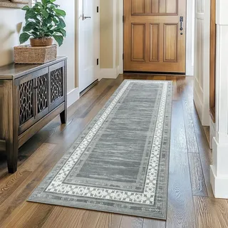IMIYOKU Läufer Teppich für Flur Waschbarer Kurzflor Teppich mit rutschfestem Gummirücken Modern Küchenläufer für Eingangsbereich, Waschküche & Wohnhausflur Grau 65x240 cm