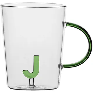 LA PORCELLANA BIANCA - Tasse Buchstabe J aus Borosilikatglas, Fassungsvermögen 400 ml, Kollektion Allalettera
