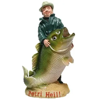 US Spardose Angler "Petri Heil" mit Steckern, Grün, Höhe ca. 18 cm, für Fischerei-Enthusiasten, Erwachsene mit Interesse an Art Deco, Männer