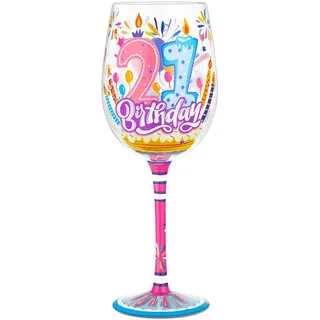 NymphFable Handbemaltes Weinglas 21. Geburtstag Geschenk Personalisierte Kunsthandwerker Gläser Geschenke für Familie Freund 15oz