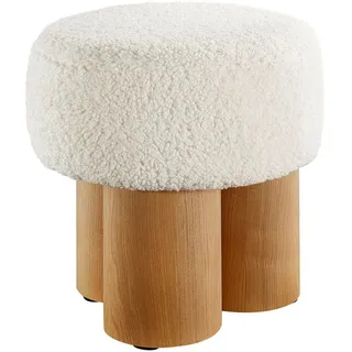 SalesFever Sitzhocker SALESFEVER "mit Teddyfell-Sitzfläche – Großer Plüsch-Pouf", beige (natur, weiß), B:50cm H:49cm T:50cm, MDF, Eschenholzfurnier, Teddyfell (100% Polyester), Hocker, Sitzhocker, Weicher Design-Hocker für Wohnzimmer & Schlafzimmer