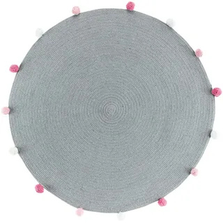 Douceur d'Intérieur, Teppich rund (Durchmesser 90 cm) Pompomparty Grau, Polycotton