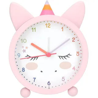 Depesche 13527 Ylvi - Wecker in Rosa für Kinder, mit Einhorn Motiv und Ohren und Horn, lautlose Uhr mit Licht-Funktion, inklusive Batterie
