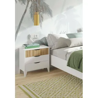 Dmora - Nachttisch Naches, Niedrige Kommode, Tisch, Multifunktionaler Nachttisch, 44x33 h50 cm, Weiß und Eiche