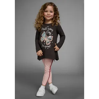 Langarmshirt & Leggings KIDSWORLD "2tlg. Set Shirt + Leggings mit Glitzerdetails", Mädchen, Gr. 92/98, rosa (rosa, anthrazit), Jersey, Obermaterial: 100% Baumwolle. Unterteil: 95% Baumwolle, 5% Elasthan, bedruckt, mehrfarbig, KOB Set-Artikel Langarmshirt & Leggings, niedlicher Schmetterling für kleine Mädchen, Topseller
