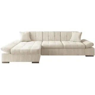 Mirjan24 Ecksofa Malwi Cord, mit Bettkasten und Schlaffunktion, Elegante Couch, Polsterecke (Farbe: Poso 100, Seite: Links) - Beige
