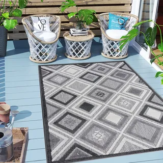 Carpeto Rugs Geometrisch In- & Outdoor Teppich Wetterfest für Balkon, Terasse - Balkon Teppich Wasserfest - Outdoorteppich Wetterfest - Aussenteppich Terrasse Groß - Grau - 160 x 230 cm - Grau