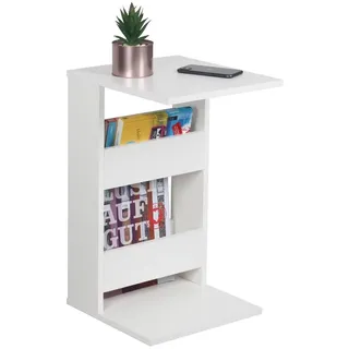 Ricoo Kleiner Beistelltisch Holz 35 x 60 x 40 cm WM042-WM Couchtisch mit Stauraum Weiß Wohnzimmertisch Kleiner Tisch Wohnzimmer Sofatisch Beistelltische C Form Konsolentisch