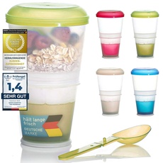 Müslibecher to Go Deluxe - Joghurt-Becher für unterwegs - Reise Lunchpot mit Löffel und Iso-Kühlfach für Müsli, Cerealien, Porridge und Obst