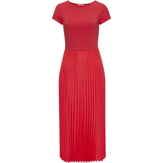Midikleid LASCANA "mit Plisseerockteil, bügelfreie Qualität", Damen, Gr. 34, N-Gr, rot, Web, Obermaterial: 100% Polyester. Obermaterial 2: 100% Polyester, unifarben, figurumspielend Midi, Rundhals, Kleider Midikleid, elegantes Sommerkleid, Festkleid, Plisseekleid, modisch, Topseller