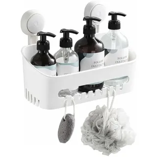 Zuvo Duschablage ohne Bohren mit Saugnäpfen | Klebefreier Bad Organizer für Shampoo, Seife & Accessoires | Wasserdichtes Kunststoff Duschregal | Badaccessoires | Weiß