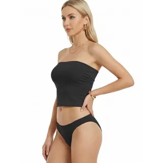MixMatchy Damen Basic Solid Stretchy Cotton Long Bandeau Tube Top, Schwarz, Klein