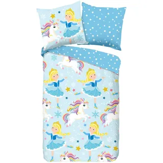 Kinderbettwäsche , Blau , Textil , Einhorn , 135x200 cm , atmungsaktiv, angenehm wärmend , Heimtextilien, Bettwäsche & Leintücher, Kinderbettwäsche