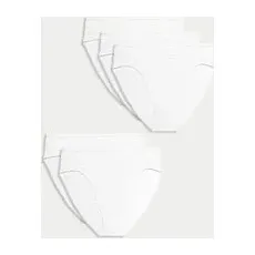 Womens M&S Collection 5er-Pack hoch geschnittene Slips mit hohem Baumwollanteil und hoch ausgeschnittenem Bein - White, White, 16