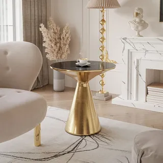 Runder Couchtisch CALEYA Gold / schwarzer glänzender Marmor