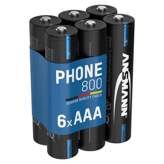 ANSMANN Telefon Akku Micro AAA, 6 Stück, 800 mAh NI-MH 1,2V