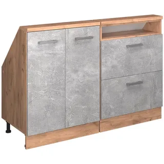 Vicco Küchenschrank FÜR Dachschrägen R-Line Beton 120 cm 2er Set , Grau, Honigeiche , Holzwerkstoff , Rechteckig , 120x83.8x46 cm , Küchen, Küchenmöbel, Küchenschränke, Küchenunterschränke