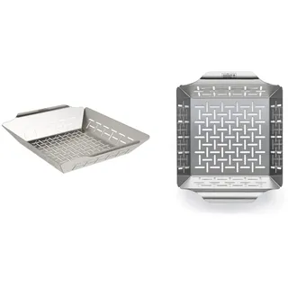 Weber Deluxe Grilling Basket, 6434 & 6481 Deluxe Gemüsekorb 19x24 cm, Grillkorb, für Fisch, Fleisch und Gemüse, aus Edelstahl