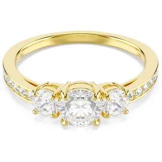 Swarovski Stilla Attract Ring, Vergoldeter und Weißer Damenring mit Drei Klaren Zirkonia im Rundschliff, Größe: 50