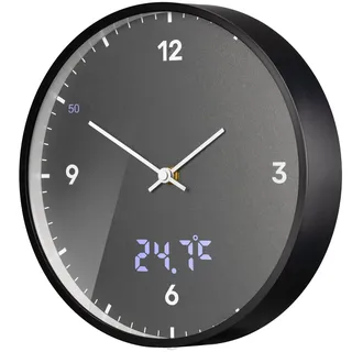 Bresser Wanduhr MyTime mit LED-Sekunden-/Temperaturanzeige Ø 24 cm Anthrazit