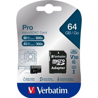 Verbatim microSDXC Pro 64GB Class 10 UHS-I U3 + SD-Adapter