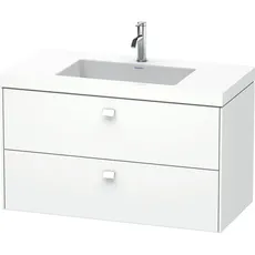 Duravit Brioso Möbelwaschtisch c-bonded mit Unterbau wandhängend 100,0x48,0 cm, 2 Schubkästen, inkl. Siphonausschnitt und Schürze, ohne Überlauf, mit Hahnlochbank, 1 Hahnloch, Farbe (Front/Korpus): Tessiner Kirschbaum Dekor, Griff Chrom