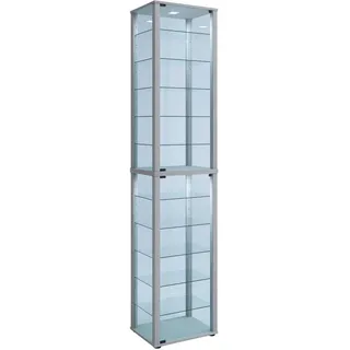 VCM Vitrine Kavisa XXL« 1 Stk. tlg., silberfarben , Glas mit ESG-Sicherheitsglas Maße ca. H. 227 x B. 50 x T. 38 cm Standvitrine Glas Modern und platzsparend Glas Vitrinenschrank ¿ Gr. 50, silber, B:50cm H:227cm T:38cm, Obermaterial: 100% Holz Wood.