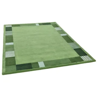 Wollteppich THEKO "Royal Nepali 3085", grün, B:90cm H:15mm L:160cm, Schurwolle, Teppiche, Wollteppich, reine Wolle, handgetuftet, Uni-Farben, mit Bordüre, modernes Design