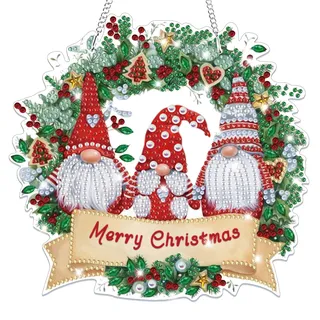 Lxmsja 5D Diamond Painting Weihnachten Anhänger, Gnom Diamond Painting Fensterbilder Kinder Erwachsene, Hängende Ornament Bastelset Geschenk Mädchen 7 8 9 10 11 Jahre, Party Kranz Tür Fenster Deko