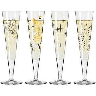Ritzenhoff Champagnerglas , Schwarz, Goldfarben , Glas , 4-teilig , 205 ml , 7.2x24x7.2 cm , Fsc, Made in Germany , Gläser, Champagnergläser & Sektgläser