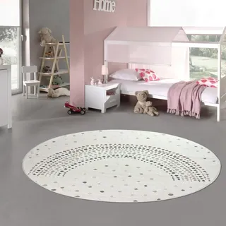Teppich-Traum Kinderteppich Regenbogenmotiv Creme Bunt 120 cm Rund | Bunte Bögen, Sterne, 3D-Hoch-Tief-Effekt, weicher Flor, pflegeleicht, strapazierfähig, OEKO-TEX, Kinderzimmer, Babyzimmer