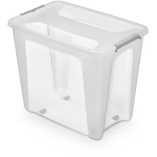 Kreher Aufbewahrungsbox mit Deckel und Rollen, stapelbar (1x73L) | Robuste Transportbox und Kleiderbox aus transparentem Kunststoff, lebensmittelecht und BPA-frei