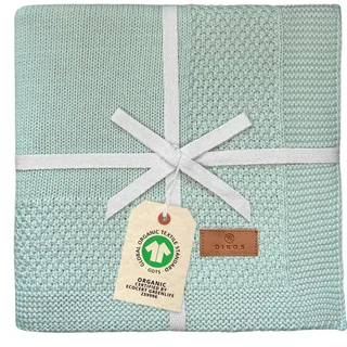 DIKOS® Babydecke mit Bordüre (Mint) – gestrickt aus weicher 100% Bio-Baumwolle (GOTS & Oeko-TEX 100) – atmungsaktive Kuscheldecke für Neugeborene Jungen & Mädchen – schönes Geschenk zur Geburt