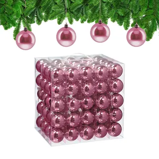 Relaxdays Weihnachtskugeln 100er Set, Weihnachtsdeko, glänzend, Christbaumkugel, Tannenbaumschmuck in ∅ 6 cm, rosa