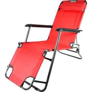 Aga Sonnenliege mit Fußteil DS713 Rot, leicht & klappbar, Stahl - pulverbeschichtet, UV-beständig, Liegestuhl, Gartenstühle, Gartenliege, Relaxsessel mit Kopfpolster, Camping Garten Balkon - Rot