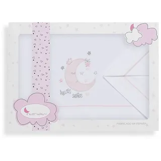 Set 3 Teiliges - Bettuch für Babywiege - Modell Mond Universum weiß und rosa