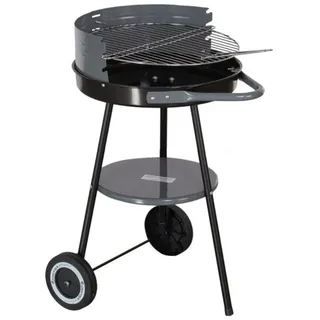 Master Grill MG912 Rundgrill auf Rollen Holzkohlegrill Standgrill Grillwagen mit Unterem Regal Gartengrill 40cm Durchmesser BBQ