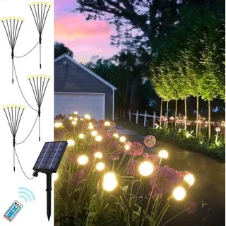 XXL-Solarmodul-Lichterketten 4 Stück mit langem Leuchtdauer-Schimmer Effekt für Balkon und Pflanzenbeleuchtung.