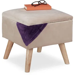 Relaxdays Samthocker mit Stauraum 40 x 40 x 40 cm Creme